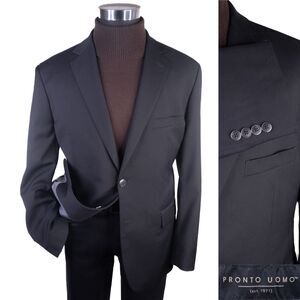 Pronto Uomo Mens 2-Buttn  Black Blazer Wool Sport Coat Suit Jacket 44R